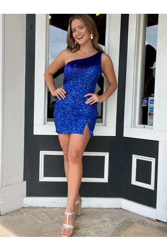 Acheter Bleu roi Fourreau Courte Paillettes Velours Courte Robes de bal