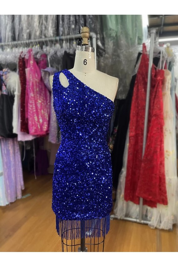 Acheter Bleu roi Fourreau Courte Paillettes Velours Courte Robes de bal