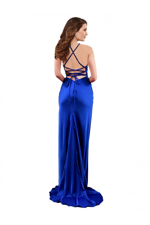 Acheter Bleu roi Fourreau Satiné Soyeux Longue Formelles Robes demoiselle d'honneur / Robes de soirée / Robes de bal