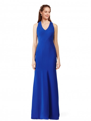 Acheter Bleu roi Sirène Col V Crêpe Stretch Longue Formelles Robes demoiselle d'honneur / Robes de soirée / Robes de bal