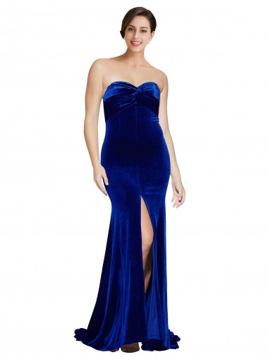 Acheter Bleu roi Sirène Sans bretelle Balayage train Velours Stretch Longue Formelles Robes demoiselle d'honneur / Robes de soirée / Robes de bal
