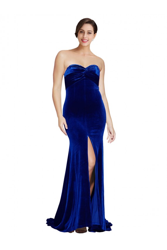 Acheter Bleu roi Sirène Sans bretelle Balayage train Velours Stretch Longue Formelles Robes demoiselle d'honneur / Robes de soirée / Robes de bal