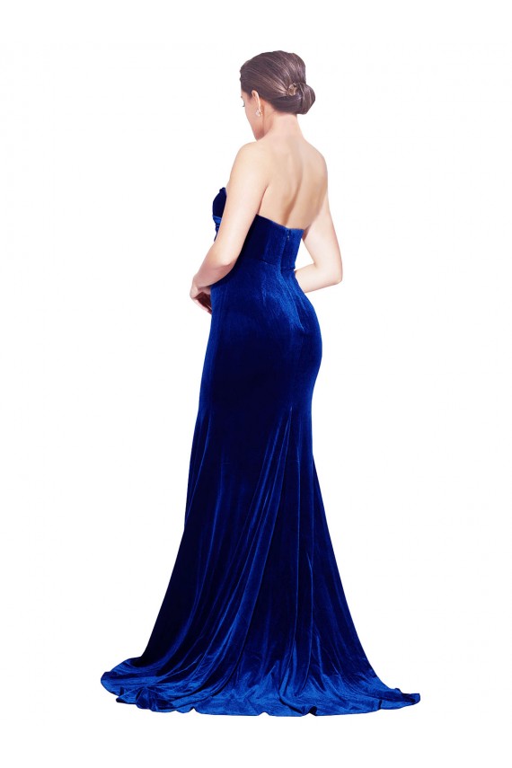 Acheter Bleu roi Sirène Sans bretelle Balayage train Velours Stretch Longue Formelles Robes demoiselle d'honneur / Robes de soirée / Robes de bal