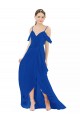 Acheter Bleu roi Trapèze Col V Mousseline Longue Asymétrique Robes demoiselle d'honneur