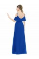 Acheter Bleu roi Trapèze Col V Mousseline Longue Asymétrique Robes demoiselle d'honneur