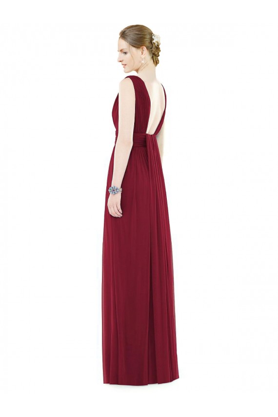 Acheter Bleu roi Trapèze Col V Mousseline Longue Robes demoiselle d'honneur