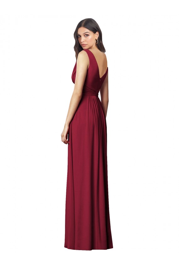 Acheter Bleu roi Trapèze Col V Mousseline Longue Robes demoiselle d'honneur