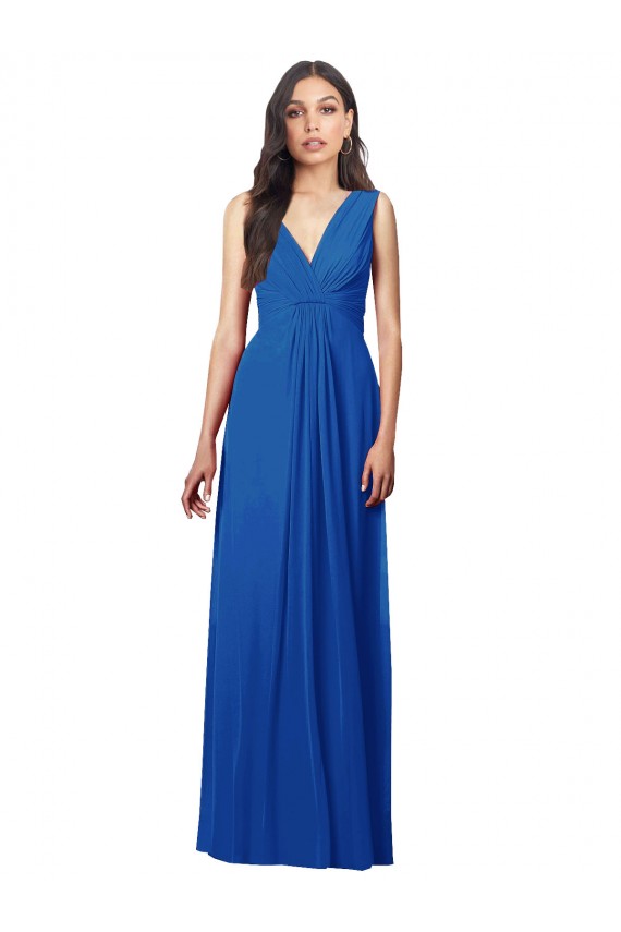 Acheter Bleu roi Trapèze Col V Mousseline Longue Robes demoiselle d'honneur