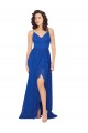Acheter Bleu roi Trapèze Col V Mousseline Longue Robes demoiselle d'honneur