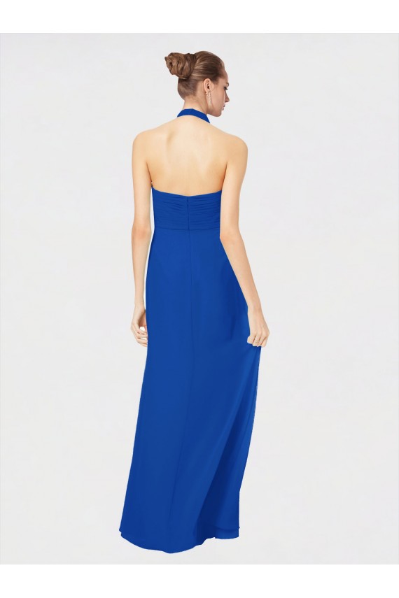 Acheter Bleu roi Trapèze Licou Mousseline Longue Robes demoiselle d'honneur