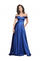 Acheter Bleu roi Trapèze Épaule Dénudée Balayage train Satiné Stretch Longue Formelles Robes demoiselle d'honneur / Robes de soirée / Robes de bal