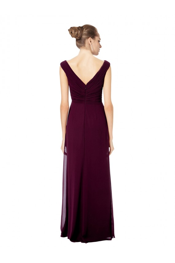 Acheter Bleu roi Trapèze Épaule Dénudée Col V Mousseline Longue Robes demoiselle d'honneur