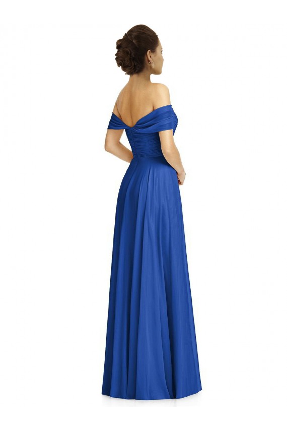 Acheter Bleu roi Trapèze Épaule Dénudée Mousseline Longue Robes demoiselle d'honneur
