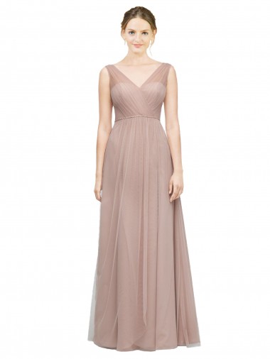 Acheter Blush Trapèze Col V Tulle Longue Robes demoiselle d'honneur