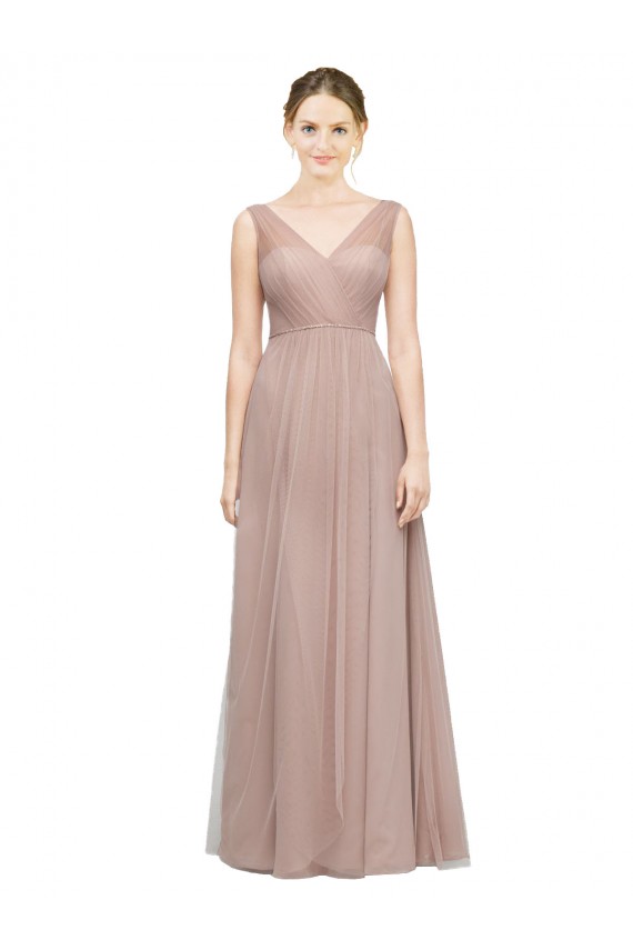 Acheter Blush Trapèze Col V Tulle Longue Robes demoiselle d'honneur