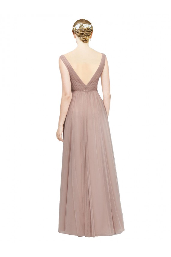 Acheter Blush Trapèze Col V Tulle Longue Robes demoiselle d'honneur