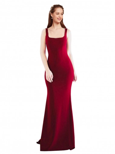 Acheter Bordeaux 10 Sirène Col Carré Crêpe Stretch Longue Formelles Robes demoiselle d'honneur / Robes de soirée / Robes de bal