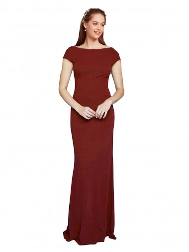 Acheter Bordeaux 10 Sirène Col rond Crêpe Stretch Longue Formelles Robes demoiselle d'honneur / Robes de soirée / Robes de bal