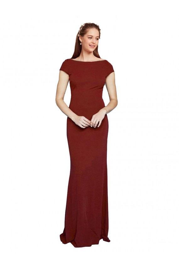 Acheter Bordeaux 10 Sirène Col rond Crêpe Stretch Longue Formelles Robes demoiselle d'honneur / Robes de soirée / Robes de bal