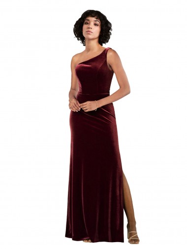 Acheter Bordeaux Colonne Velours Stretch Longue Formelles Robes demoiselle d'honneur / Robes de soirée / Robes de bal