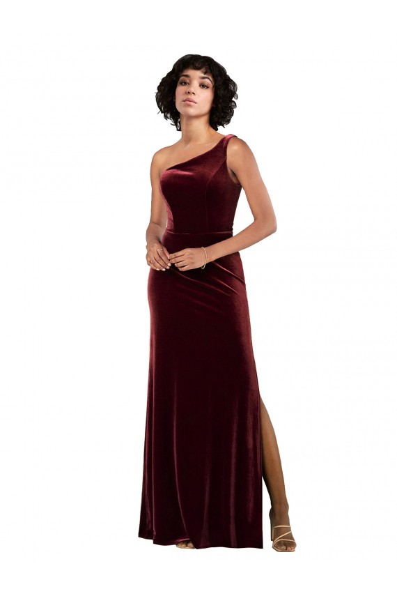 Acheter Bordeaux Colonne Velours Stretch Longue Formelles Robes demoiselle d'honneur / Robes de soirée / Robes de bal