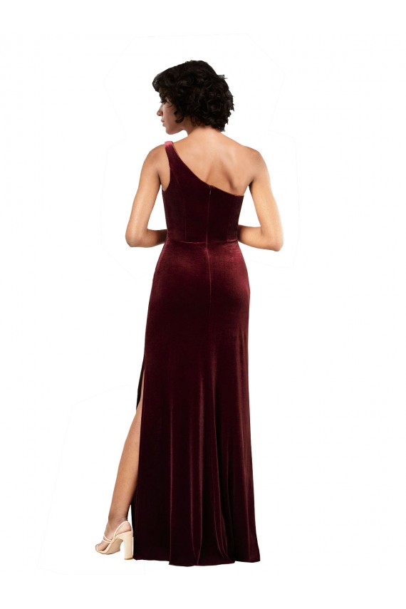Acheter Bordeaux Colonne Velours Stretch Longue Formelles Robes demoiselle d'honneur / Robes de soirée / Robes de bal