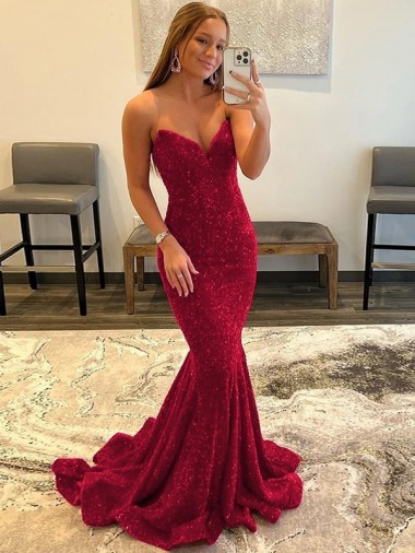Acheter Bordeaux Fourreau Balayage train Paillettes Velours Longue Robes de bal