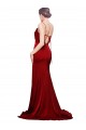 Acheter Bordeaux Fourreau Bretelles spaghetti Balayage train Satiné Stretch Longue Formelles Robes demoiselle d'honneur / Robes de soirée / Robes de bal