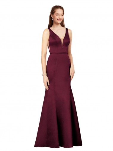 Acheter Bordeaux Fourreau Col V Satiné Longue Formelles Robes demoiselle d'honneur / Robes de soirée / Robes de bal