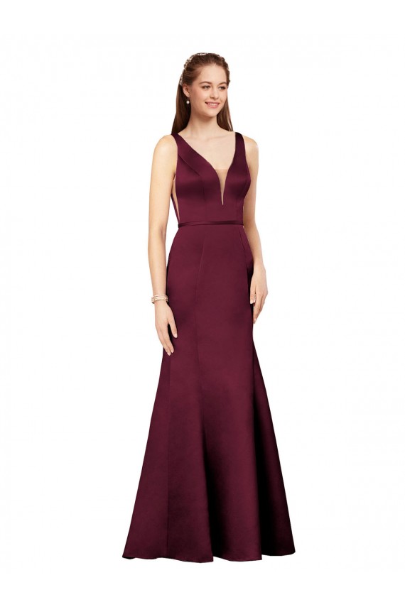 Acheter Bordeaux Fourreau Col V Satiné Longue Formelles Robes demoiselle d'honneur / Robes de soirée / Robes de bal