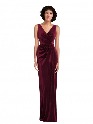Acheter Bordeaux Fourreau Col V Velours Stretch Longue Robes demoiselle d'honneur / Robes de bal