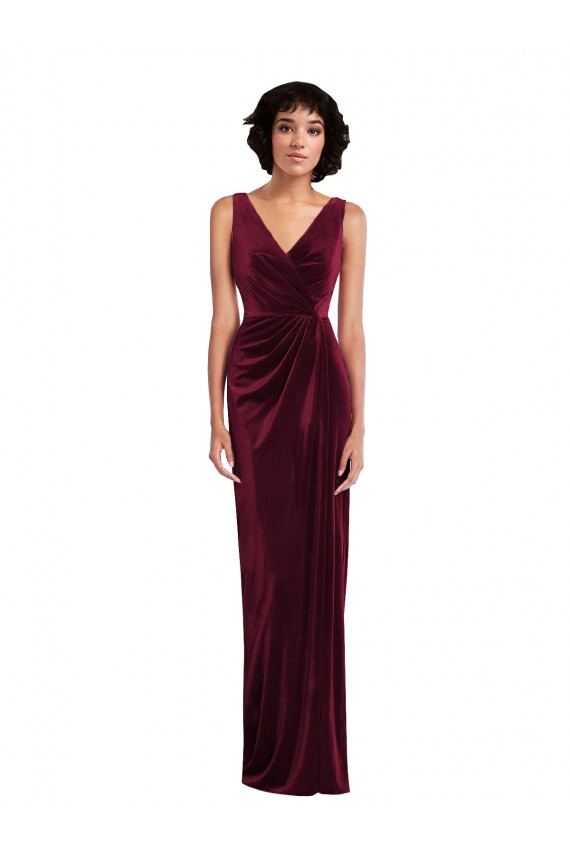 Acheter Bordeaux Fourreau Col V Velours Stretch Longue Robes demoiselle d'honneur / Robes de bal
