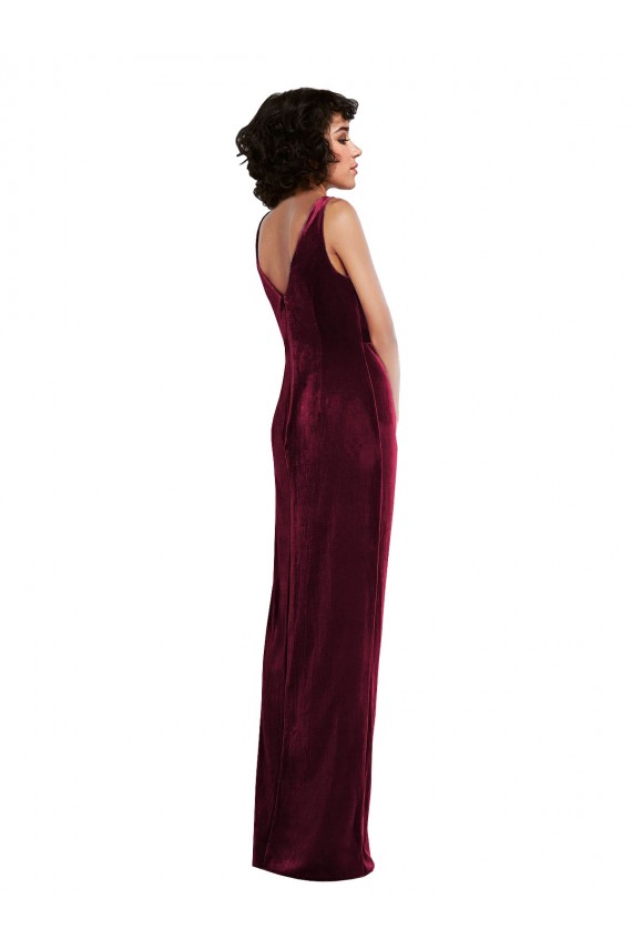 Acheter Bordeaux Fourreau Col V Velours Stretch Longue Robes demoiselle d'honneur / Robes de bal
