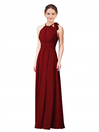 Acheter Bordeaux Fourreau Licou Mousseline Longue Robes demoiselle d'honneur