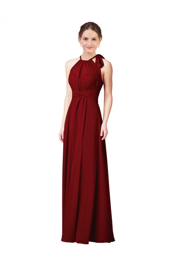 Acheter Bordeaux Fourreau Licou Mousseline Longue Robes demoiselle d'honneur