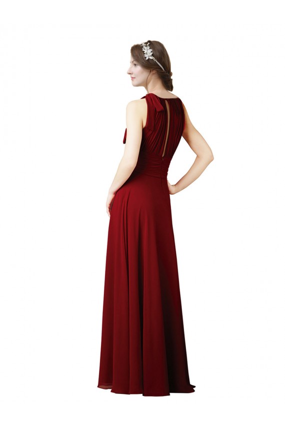 Acheter Bordeaux Fourreau Licou Mousseline Longue Robes demoiselle d'honneur