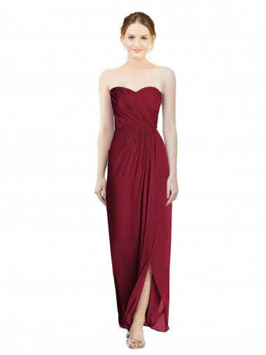 Acheter Bordeaux Fourreau Mousseline Longue Robes demoiselle d'honneur