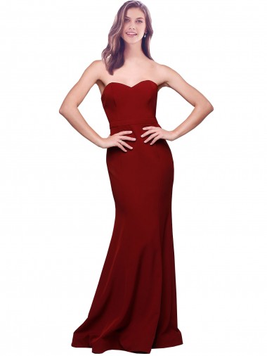 Acheter Bordeaux Fourreau Sans bretelle Crêpe Stretch Longue Formelles Robes demoiselle d'honneur / Robes de soirée / Robes de bal