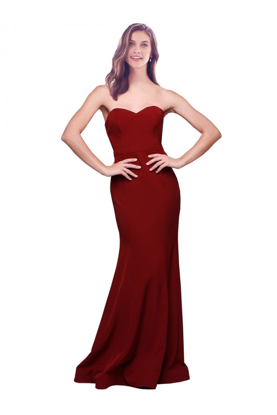 Acheter Bordeaux Fourreau Sans bretelle Crêpe Stretch Longue Formelles Robes demoiselle d'honneur / Robes de soirée / Robes de bal