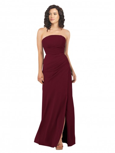 Acheter Bordeaux Fourreau Sans bretelle Mousseline Longue Robes demoiselle d'honneur