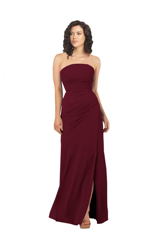 Acheter Bordeaux Fourreau Sans bretelle Mousseline Longue Robes demoiselle d'honneur