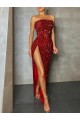Acheter Bordeaux Fourreau Sans bretelle Paillettes Velours Longue Robes de bal