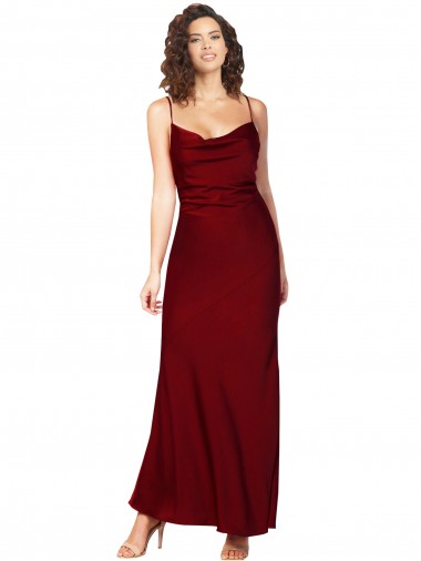 Acheter Bordeaux Fourreau Satiné Soyeux Longue Formelles Robes demoiselle d'honneur / Robes de soirée / Robes de bal