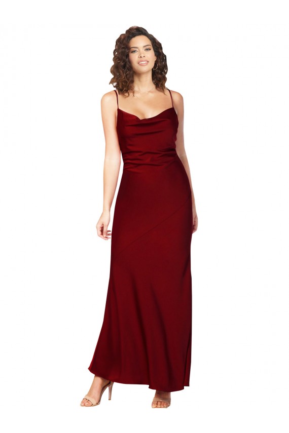 Acheter Bordeaux Fourreau Satiné Soyeux Longue Formelles Robes demoiselle d'honneur / Robes de soirée / Robes de bal