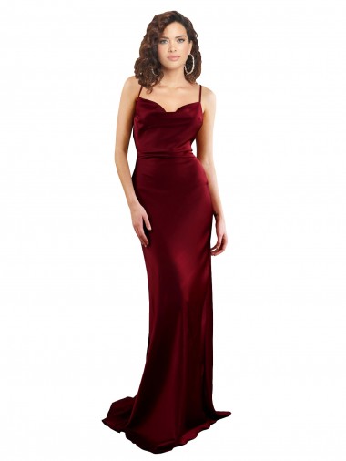 Acheter Bordeaux Fourreau Satiné Soyeux Longue Formelles Robes demoiselle d'honneur / Robes de soirée / Robes de bal