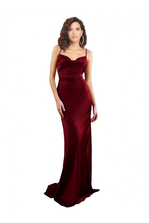 Acheter Bordeaux Fourreau Satiné Soyeux Longue Formelles Robes demoiselle d'honneur / Robes de soirée / Robes de bal