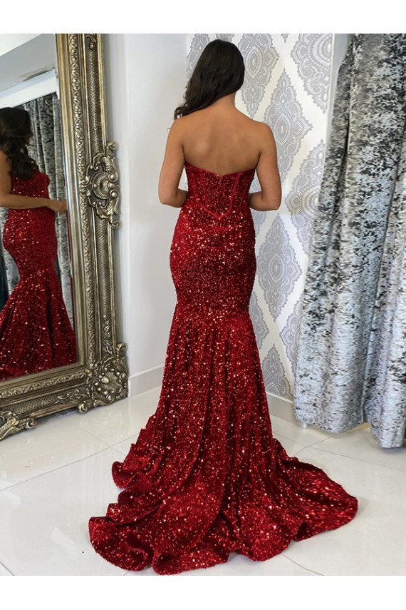 Acheter Bordeaux Fourreau Traîne moyenne Paillettes Velours Longue Robes de bal
