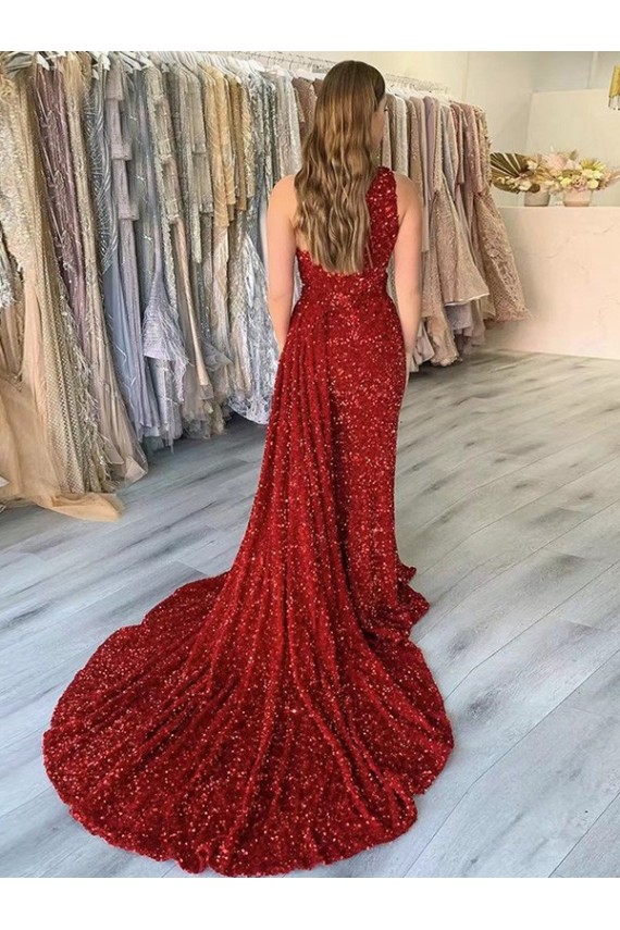Acheter Bordeaux Fourreau Traîne moyenne Paillettes Velours Longue Robes de bal
