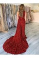 Acheter Bordeaux Fourreau Traîne moyenne Paillettes Velours Longue Robes de bal