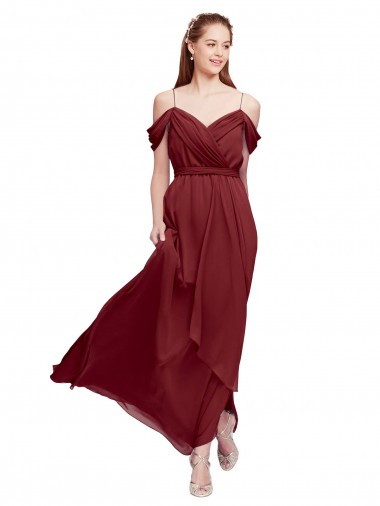 Acheter Bordeaux Fourreau Épaule Dénudée Mousseline Longue Robes demoiselle d'honneur
